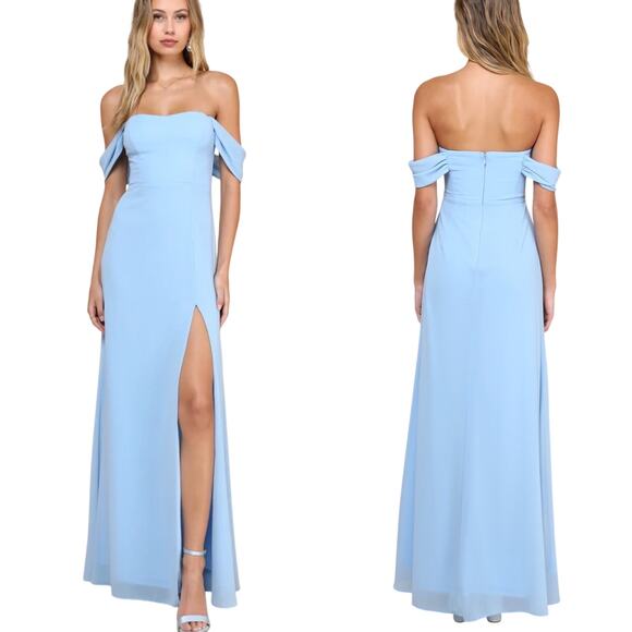 Lulus Magical Magnetism Light Blue Off-the-Shoulder Maxi Dress size S NWT - Picture 1 of 6